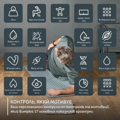 Ваги Tefal підлогові Goodvibes Sport, 200кг, Bluetooth, AAAx4 в комплекті, скло, білий (BM9740F0)