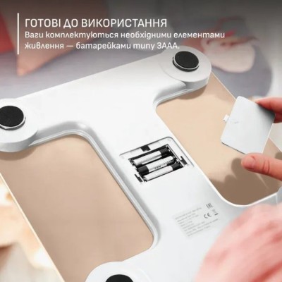 Ваги Tefal підлогові Goodvibes Sport, 200кг, Bluetooth, AAAx4 в комплекті, скло, білий (BM9740F0)