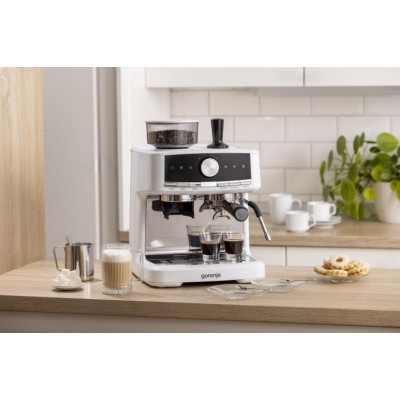 Кавоварка Gorenje ріжкова 2.5л, кавомолка 0,25л, капучинатор, кнопочне керування, білий (GSACM20W)