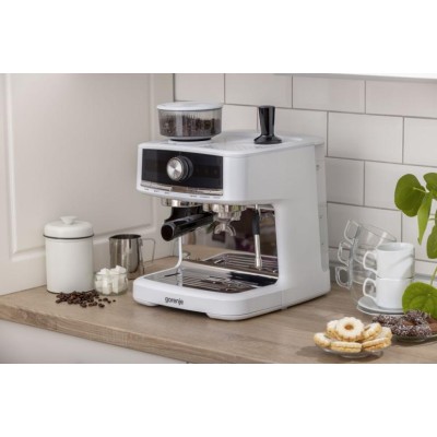 Кавоварка Gorenje ріжкова 2.5л, кавомолка 0,25л, капучинатор, кнопочне керування, білий (GSACM20W)