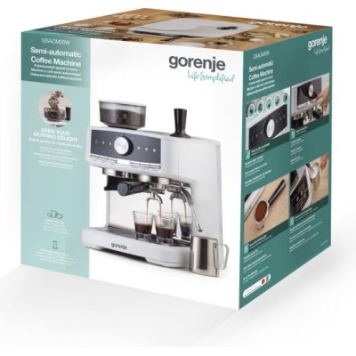 Кавоварка Gorenje ріжкова 2.5л, кавомолка 0,25л, капучинатор, кнопочне керування, білий (GSACM20W)