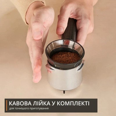 Кавоварка Krups ріжкова Virtuoso+ Tamping System 1л, мелена, ручний капучинатор, 15 бар, сірий (XP499EE0)
