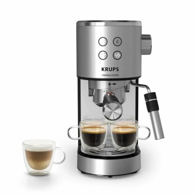 Кавоварка Krups ріжкова Virtuoso+ Tamping System 1л, мелена, ручний капучинатор, 15 бар, сірий (XP499EE0)