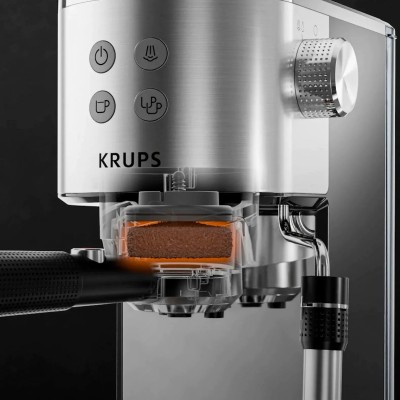Кавоварка Krups ріжкова Virtuoso+ Tamping System 1л, мелена, ручний капучинатор, 15 бар, сірий (XP499EE0)