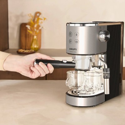 Кавоварка Krups ріжкова Virtuoso+ Tamping System 1л, мелена, ручний капучинатор, 15 бар, сірий (XP499EE0)