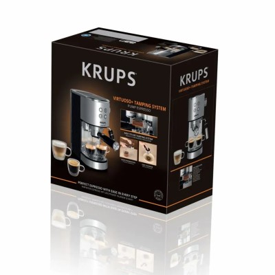 Кавоварка Krups ріжкова Virtuoso+ Tamping System 1л, мелена, ручний капучинатор, 15 бар, сірий (XP499EE0)