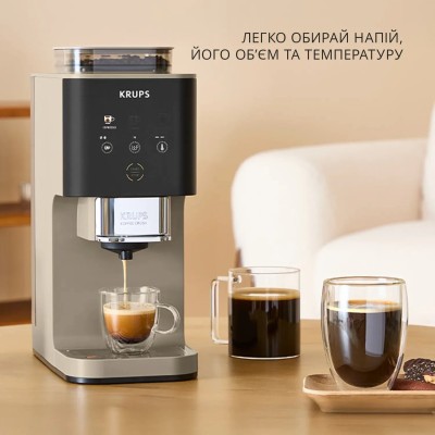 Кавомашина Krups Coffee Crush, 1.8л, зерно, ОLED дисплей, авторецептів - 2, метал, чорно-бежевий (SA4001E0)