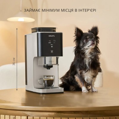 Кавомашина Krups Coffee Crush, 1.8л, зерно, ОLED дисплей, авторецептів - 2, метал, чорно-бежевий (SA4001E0)
