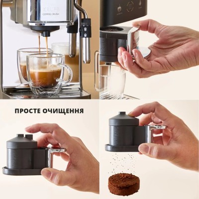 Кавомашина Krups Coffee Crush, 1.8л, зерно, ОLED дисплей, авторецептів - 2, метал, чорно-бежевий (SA4001E0)