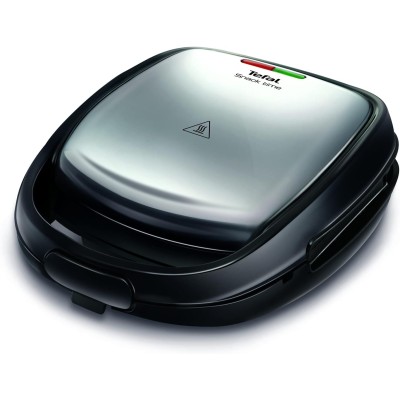 Мультимейкер Tefal Snack Time 3in1 700Вт, тефлон, 2 пластини, корпус-метал, чорно-сірий (SW341D12)