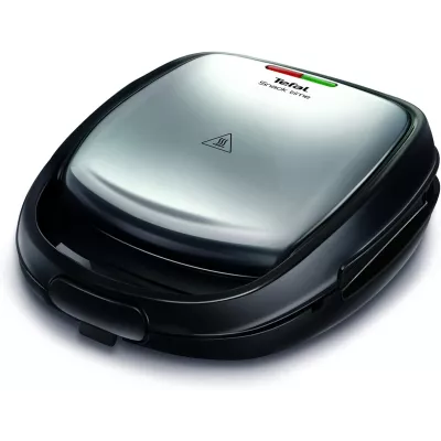 Мультимейкер Tefal Snack Time 3in1 700Вт, тефлон, 2 пластини, корпус-метал, чорно-сірий (SW341D12)
