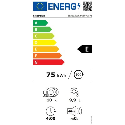 Посудомийна машина Electrolux вбудована, 10компл., Е, 45см, дисплей, інвертор, 3й кошик, чорний (EEA13200L)