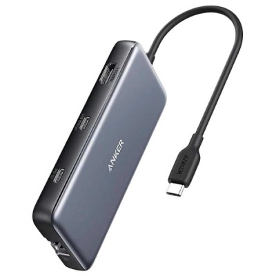кабель ANKER PowerExpand 8-in-1 - PD in 100W/HDMI/2xUSB-A/USB-C 10Gbps/LAN/SD (Black) USB-концентратор (хаб)