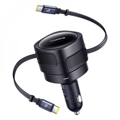 АЗП Baseus Enjoyment Max 60W (Retractable 2xType-C Cables) black
