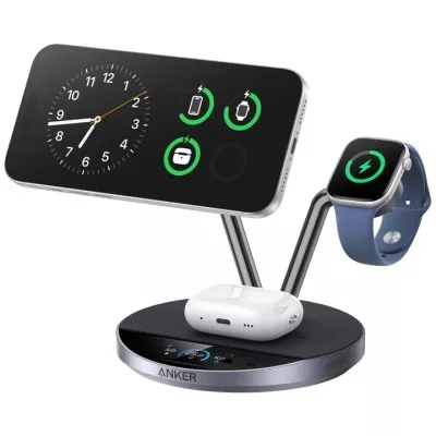 беспров зарядка ANKER Prime Wireless Charging Station 25W 3-in-1 MagGo, AirCool, Dock Stand (Black)