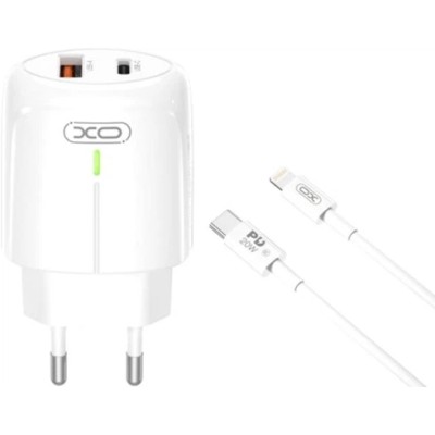 Зарядний Пристрій XO L114 USB-A/USB-C PD&QC3.0 20W 3A Lightning-Type-C Cable White