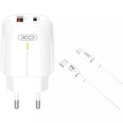 Зарядний Пристрій XO L114 USB-A/USB-C PD&QC3.0 20W 3A Lightning-Type-C Cable White