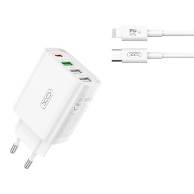 Зарядний Пристрій XO L120 3USB-A/USB-C PD&QC3.0 20W 3A With Lightning-Type-C Cable White
