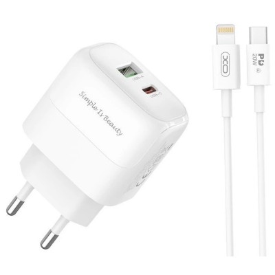 Зарядний Пристрій XO L137 Double USB-A/USB-C PD&QC3.0 20W 3A With Lightning-Type-C Cable White