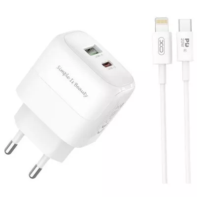 Зарядний Пристрій XO L137 Double USB-A/USB-C PD&QC3.0 20W 3A With Lightning-Type-C Cable White
