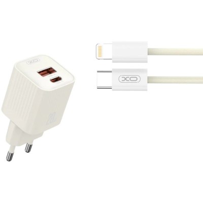 Зарядний Пристрій XO L147 Double USB-A/USB-C 20W 3A With Lightning-Type-C Cable Beige