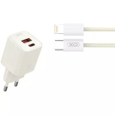 Зарядний Пристрій XO L147 Double USB-A/USB-C 20W 3A With Lightning-Type-C Cable Beige