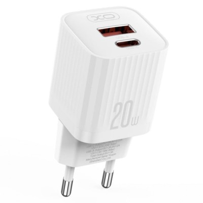 Зарядний Пристрій XO L147 Double USB-A/USB-C 20W 3A With Lightning-Type-C Cable White