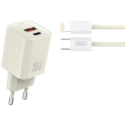 Зарядний Пристрій XO L149 double USB-A/USB-C 30W 3A with Lightning-Type-C cable Beige