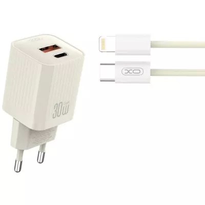 Зарядний Пристрій XO L149 double USB-A/USB-C 30W 3A with Lightning-Type-C cable Beige