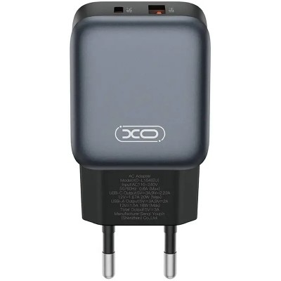 Зарядний Пристрій XO L154 Double USB-A/USB-C 20W 3A With Type-C-Type-C Cable Black