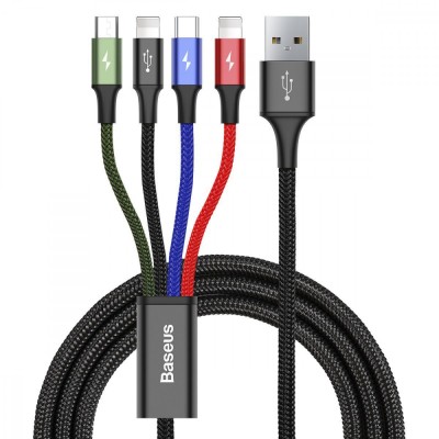 Кабель Baseus Fast 4-in-1 Cable (iP(2)+Type-C+Micro USB) 3.5A (1.2m) black (CA1T4-A01)