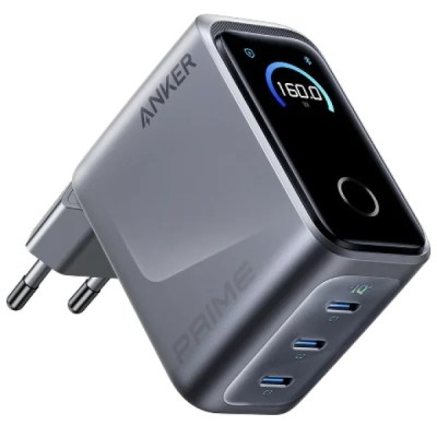 мережева зарядка ANKER GaNPrime Charger 160W, 3xUSB-C PD3.1 w Display (Сріблястий)