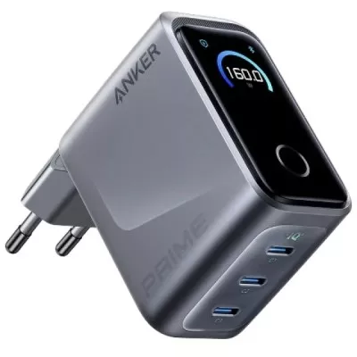 мережева зарядка ANKER GaNPrime Charger 160W, 3xUSB-C PD3.1 w Display (Сріблястий)