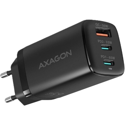 Мережевий зарядний пристрій AXAGON ACU-DPQ65, 3x port (USB + dual USB-C), PD3.0/QC4+/PPS/Apple, 65W, black