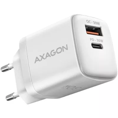 Мережевий зарядний пристрій AXAGON ACU-PQ30W, QC3.0,4.0/AFC/FCP/PPS/Apple + PD type-C, 30W, white