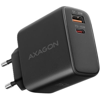 Мережевий зарядний пристрій AXAGON ACU-PQ45, QC3.0,4.0/AFC/FCP/PPS/Apple + PD type-C, 45W, black