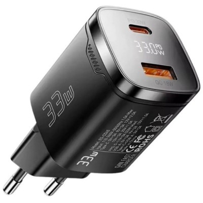 Мережевий Зарядний пристрій ESSAGER Gamet 33W GaN Digital Display A+C (ECT33W-GMB01-Z) Black