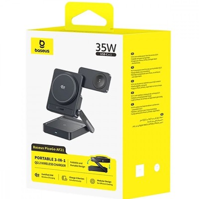 Бездротовий ЗП Baseus PicoGo AF21 3-in-1 Qi2.2 35W (With cable Type-C to Type-C 1m) black