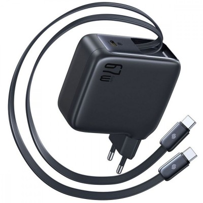 МЗП Baseus EnerCore CJ21 Fast Charger with Dual Retractable Cables 67W (3 Type-C) black (E0121D00)