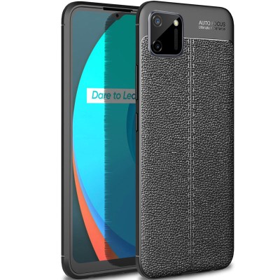 TPU чехол фактурный (с имитацией кожи) для Realme C11 Черный