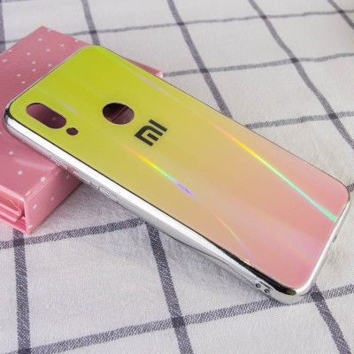 TPU+Glass чехол Gradient Aurora с лого для Xiaomi Redmi 7 Розовый