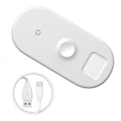 Бездротовий зарядний пристрій Baseus Smart 3-in-1 Wireless Charger For Phone+Watch+Pod (18W) (WX3IN1-C02) White