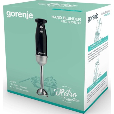 Блендер Gorenje погружной 600Вт, 3в1, чаша-600мл, черный (HBX602RLBK)