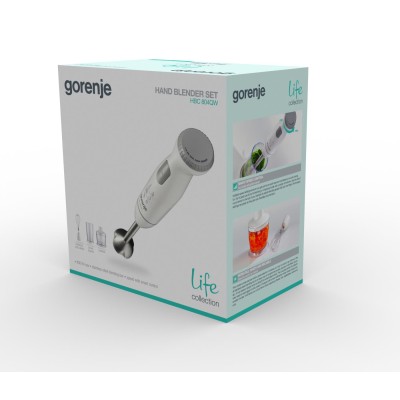 Блендер Gorenje погружной 800Вт, 4в1, чаша-500мл, измельчитель, белый (HBC804QW)